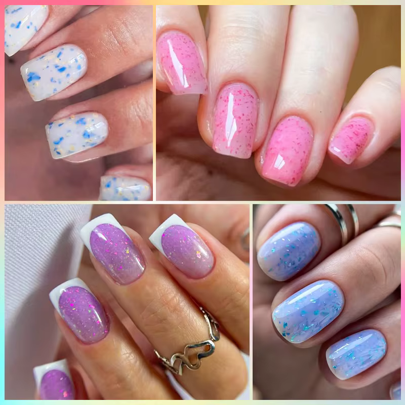 Vernis à ongles Gel pailleté feuille d'or rose flocons d'or