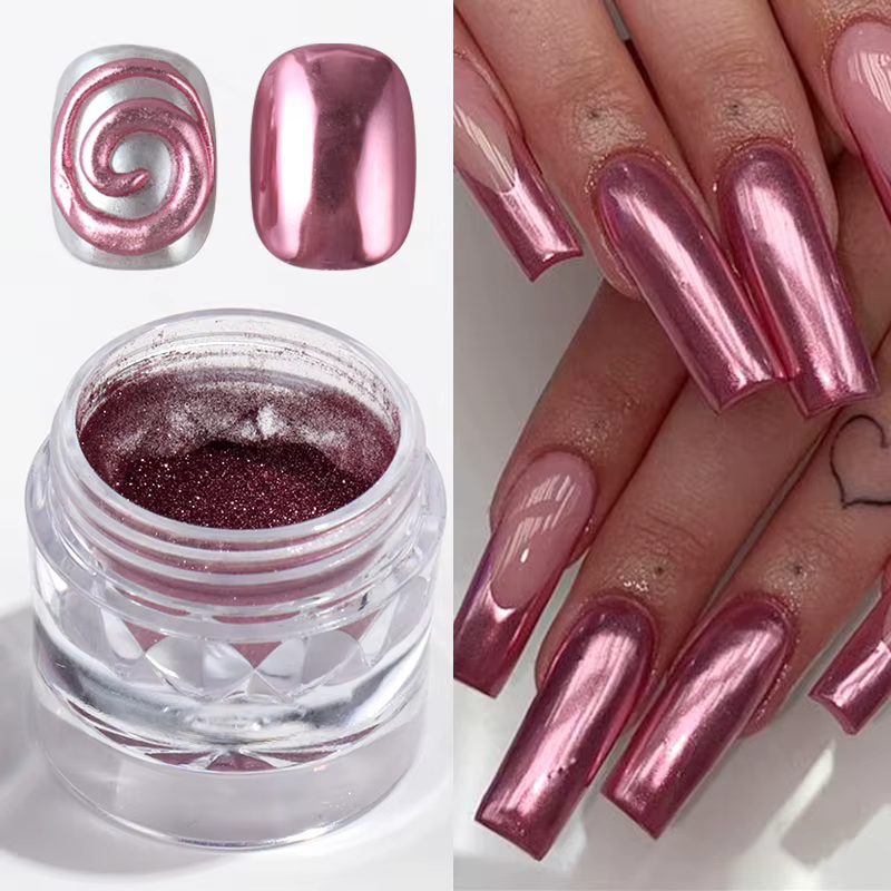 2 boîtes de poudre à ongles rose et blanche chromée