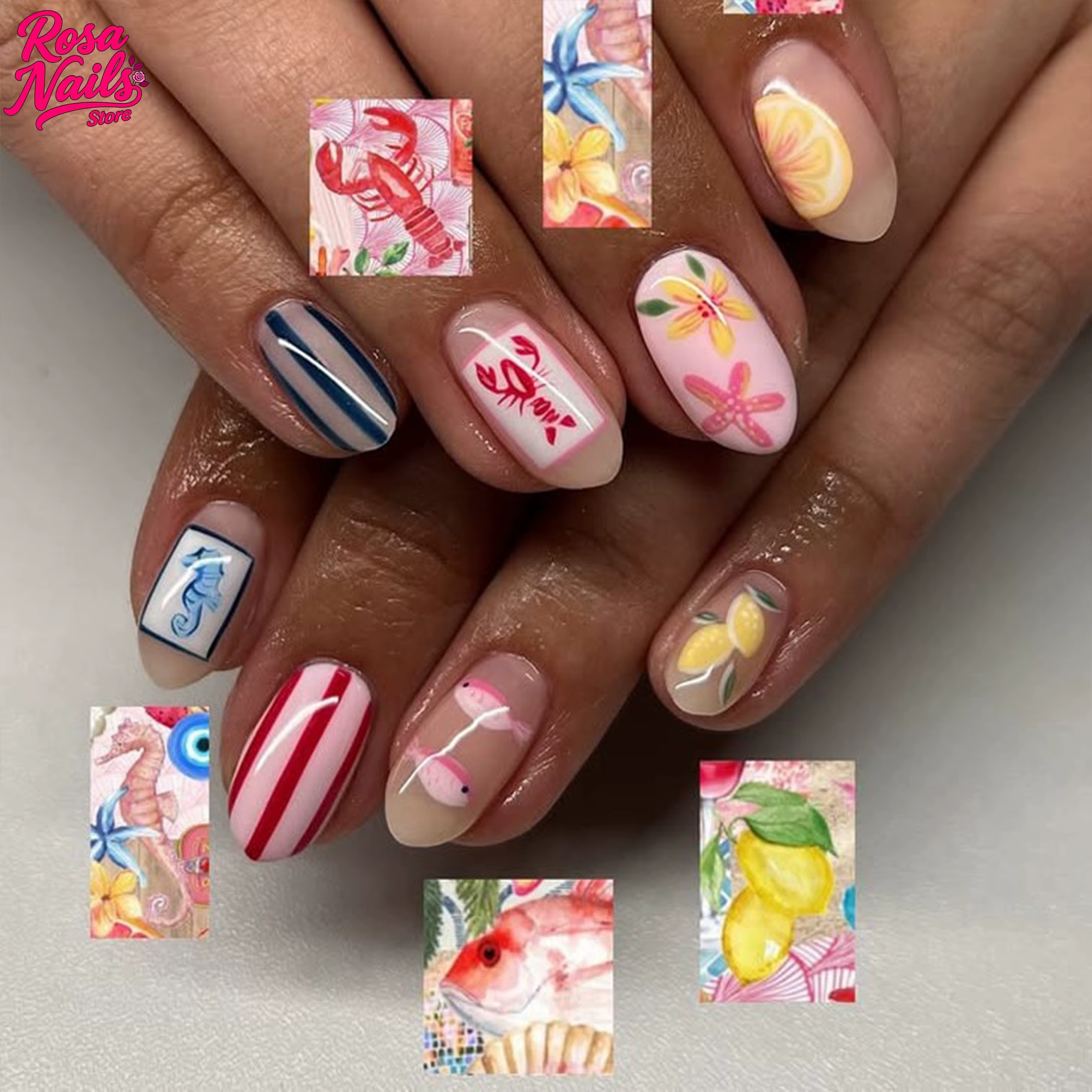 Presse courte sur les ongles jaune citron peint à la main été Nail Art mignon
