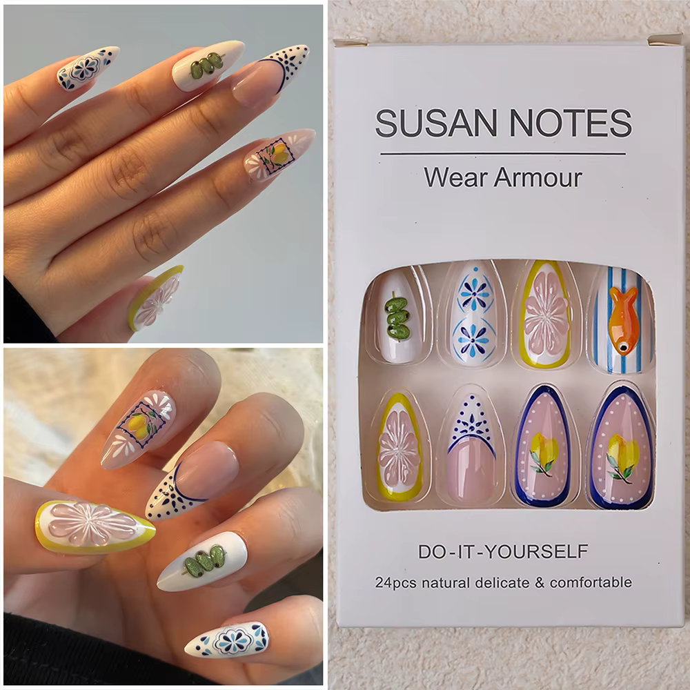 24 faux ongles français mignons à presser