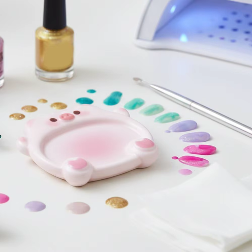 Palette de mélange de couleurs pour nail art, 2 pièces, motif ours de dessin animé mignon, outils de manucure pour peinture et dessin au gel