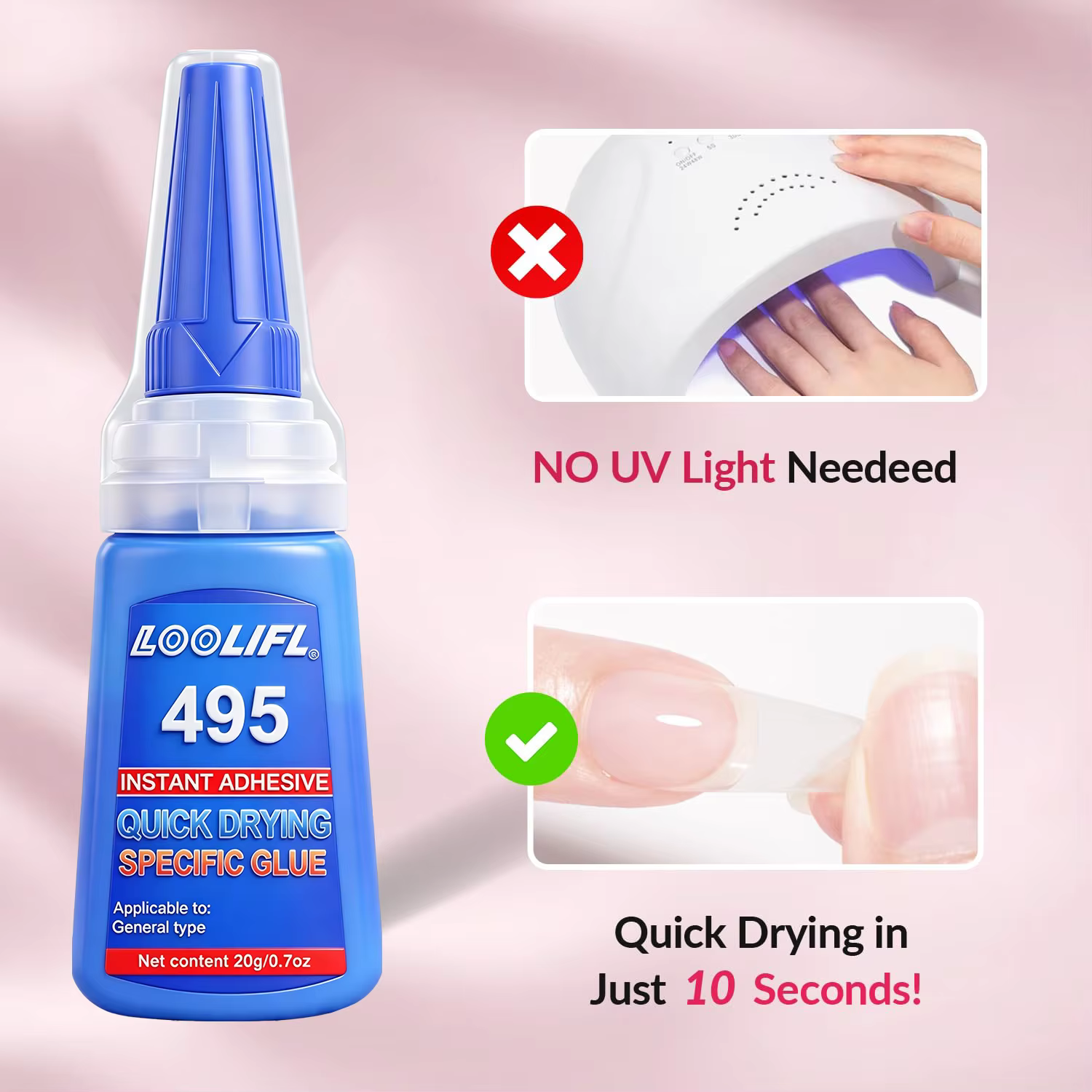 LOOLIFL – colle à ongles super résistante pour faux ongles, pointes d'ongles souples, séchage rapide, adaptée aux débutants en nail art, adhésif longue durée