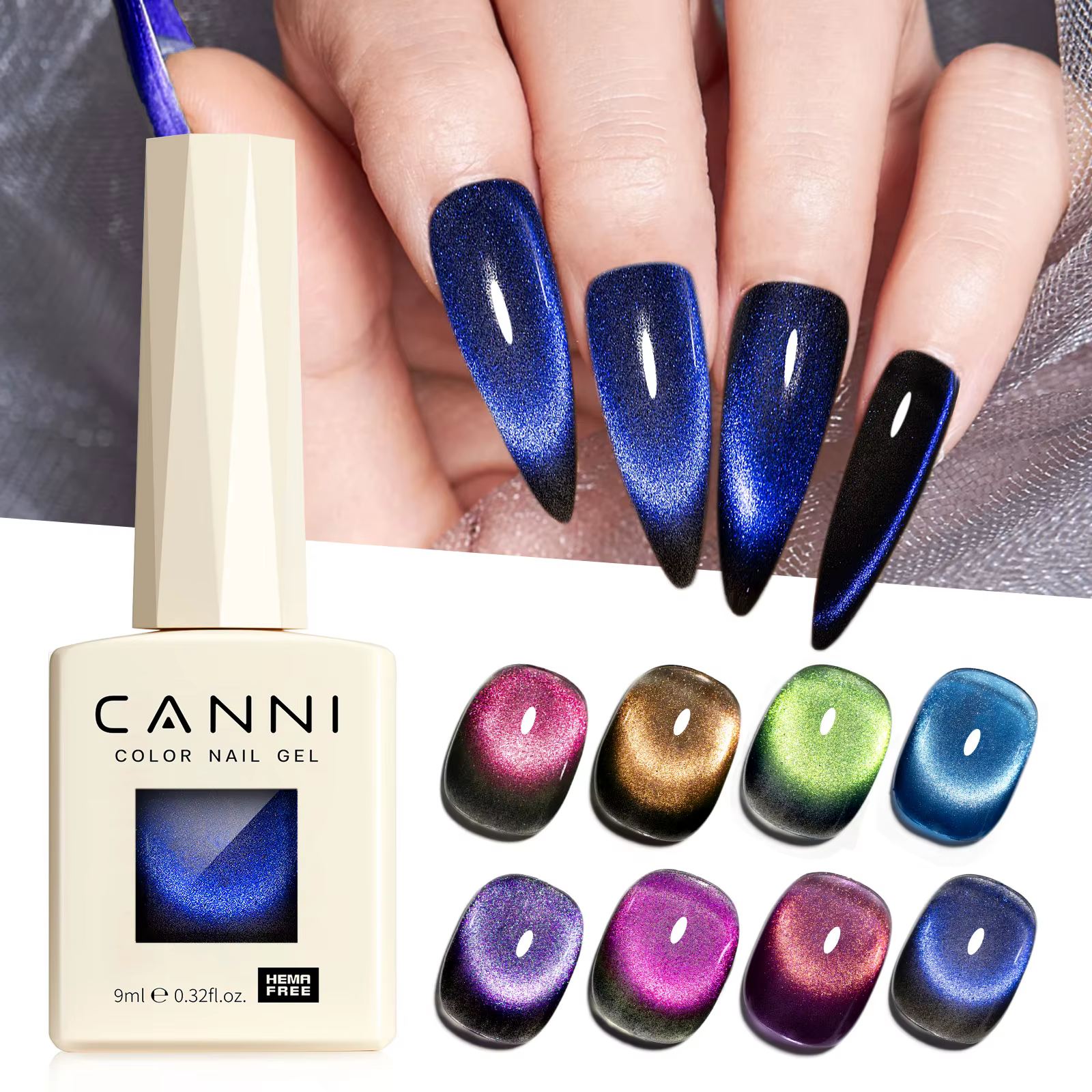Kit de vernis à ongles gel œil de chat CANNI 8 pièces/kit 9ML, sans TPO/HEMA, à faire tremper, UV LED, vernis gel ultra brillant, paillettes, semi-permanent