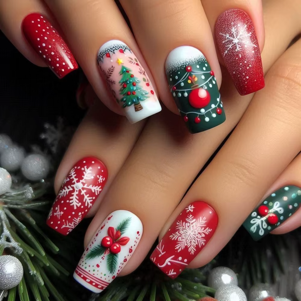 Faux ongles mi-longs pour fête de noël