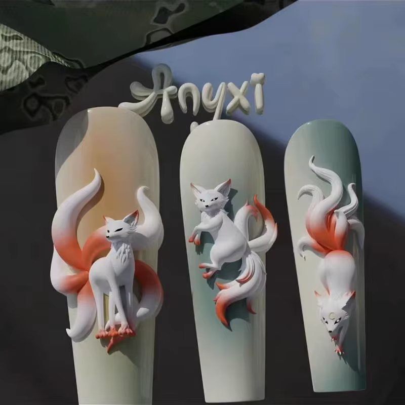 3D renard à neuf queues tridimensionnel Nail Art bricolage Silicone moule à ongles décorations créatif