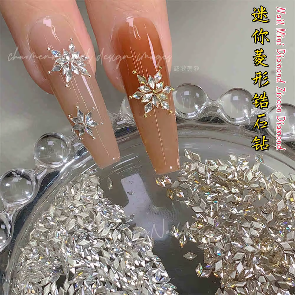 100 pièces glace-Transparent Mini étincelle Nail Art strass 1.5x3mm oeil de cheval/losange 3D paillettes ongles diamant bricolage Chic petit cristal