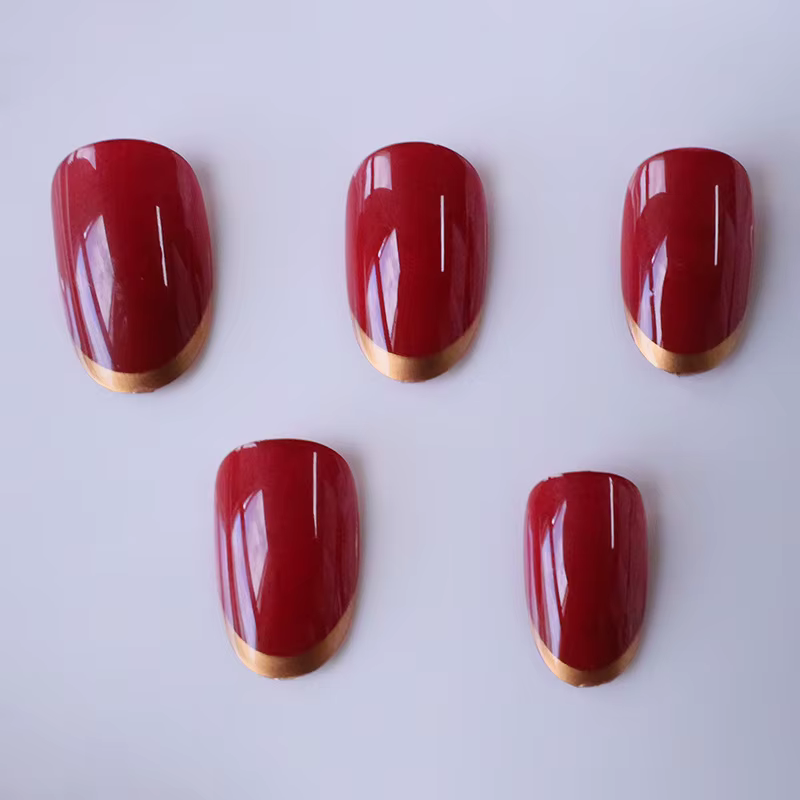 24 pièces de nouveaux ongles artificiels rouge bordeaux - style feuille d'érable automne-hiver