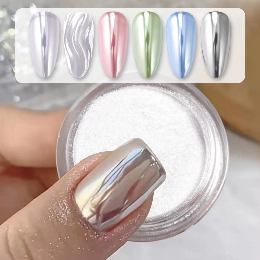1 PCS Poudre à ongles chromée blanche