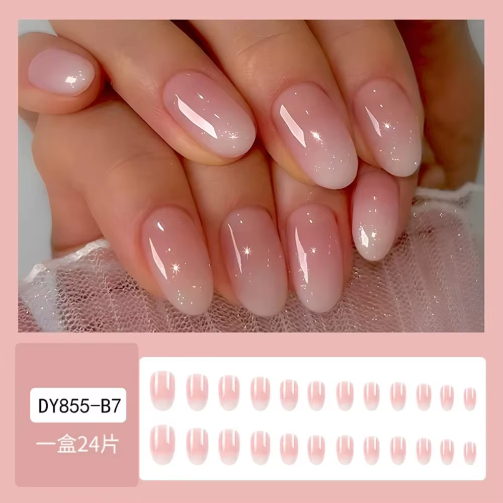 24 pièces de faux ongles courts français minimalistes avec 1 gel adhésif et 1 lime