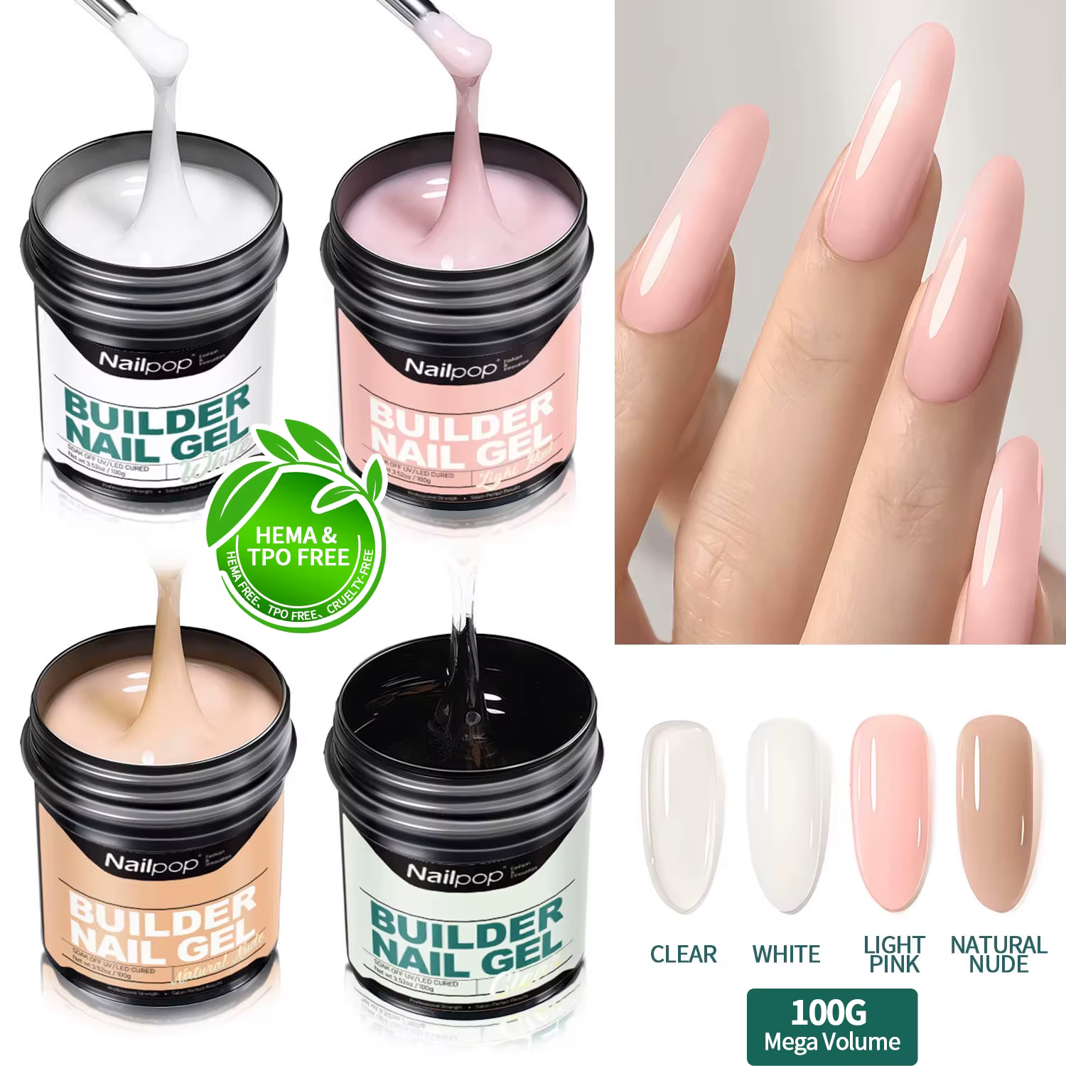 Nailpop100g Gel constructeur lisse laiteux Extension d'ongle de grande capacité Gel acrylique UV/LED adapté aux outils
