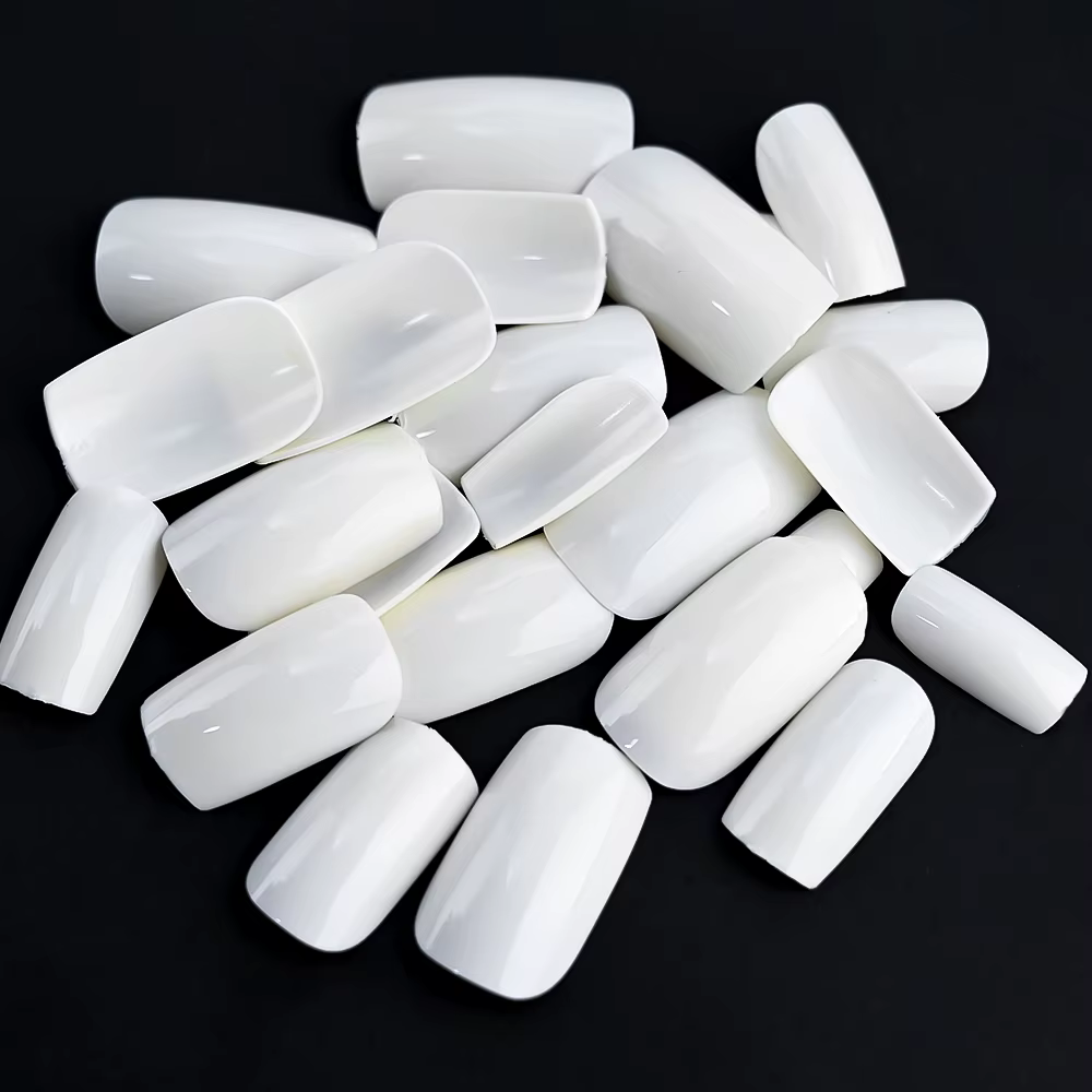 100 pièces lait blanc/rose carré court rond faux ongles couverture complète acrylique