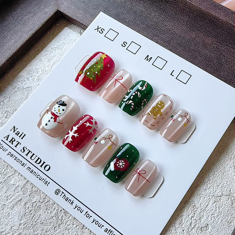 10 pièces noël demi à la main presse sur ongles douce fille arbre