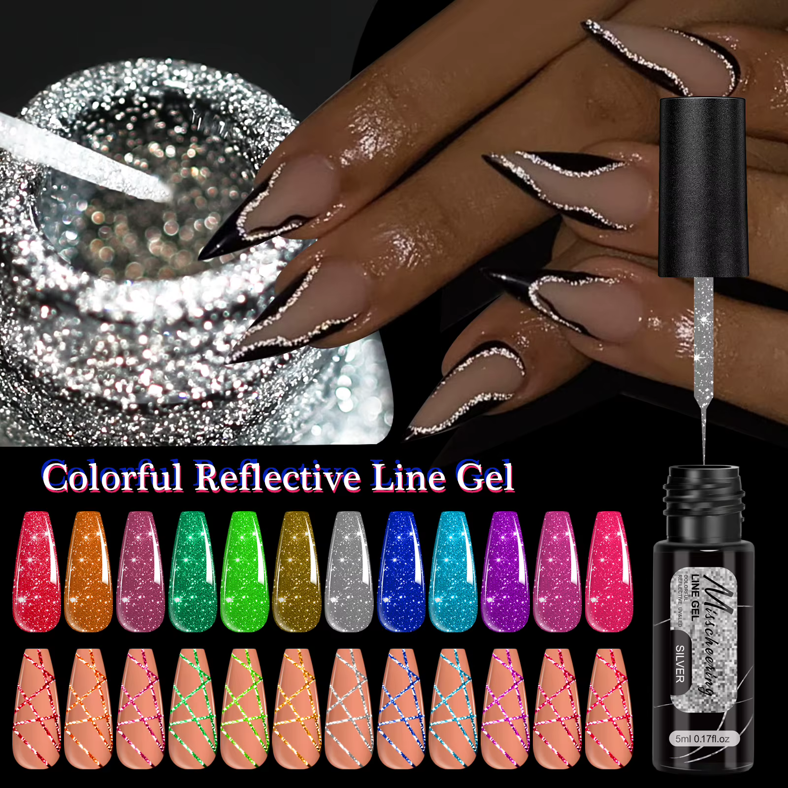 5ml Fluorescent diamant ligne Gel brillant peint Gel vernis à ongles Semi-Permanent UV Gel