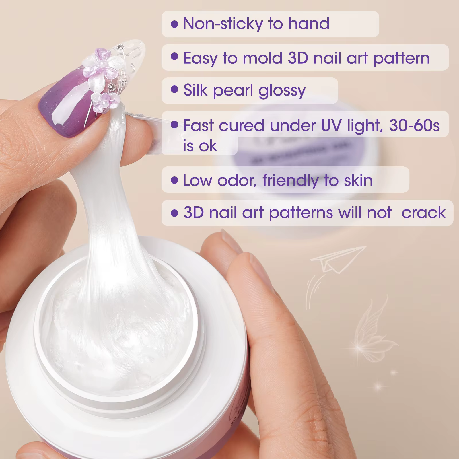 Kit de Gel Sculptant 3D pour Ongles 30g Blanc Nacré