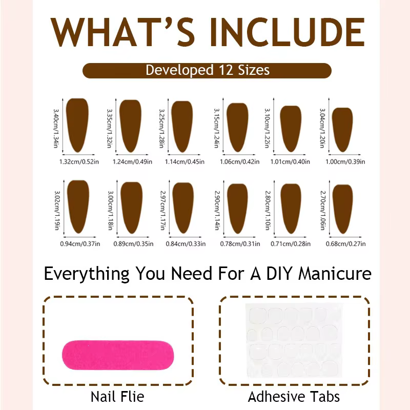 30 faux ongles ovales de longueur moyenne