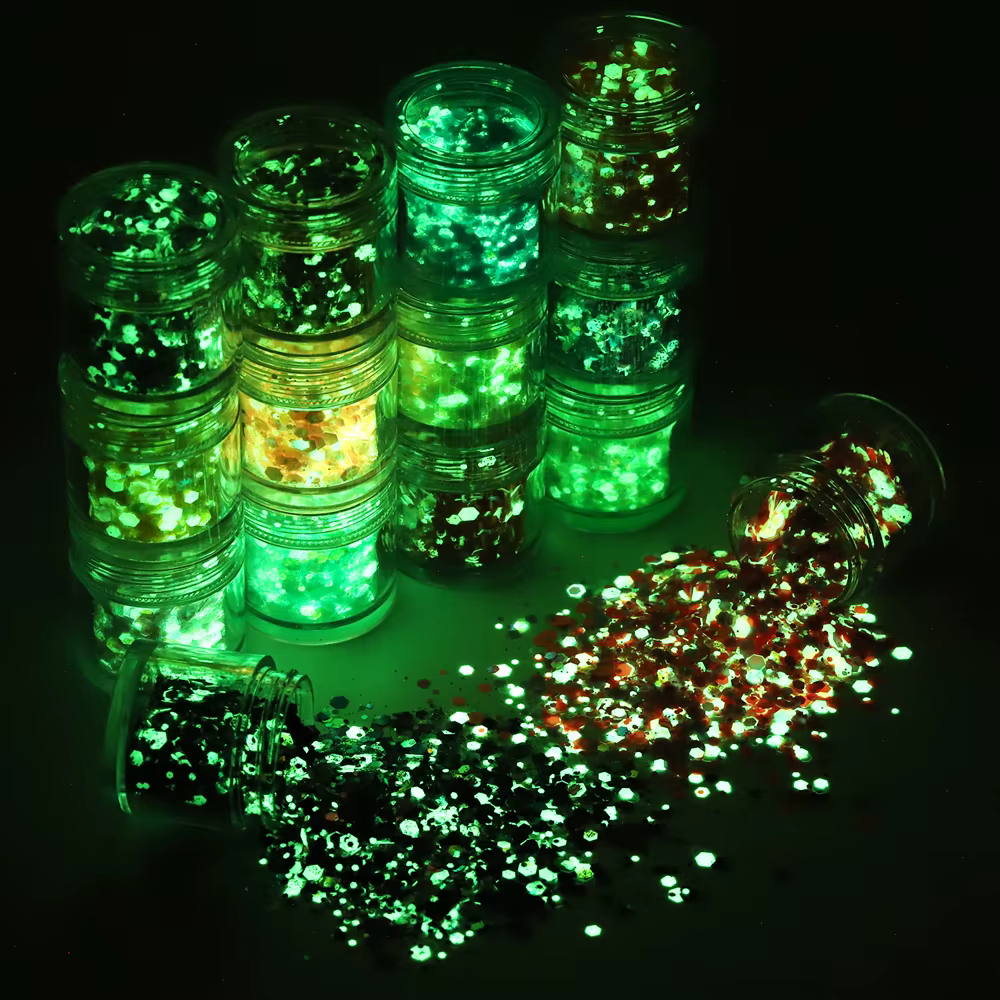 15 couleurs-20g brillent dans la nuit paillettes lumineuses grosses Nail Art