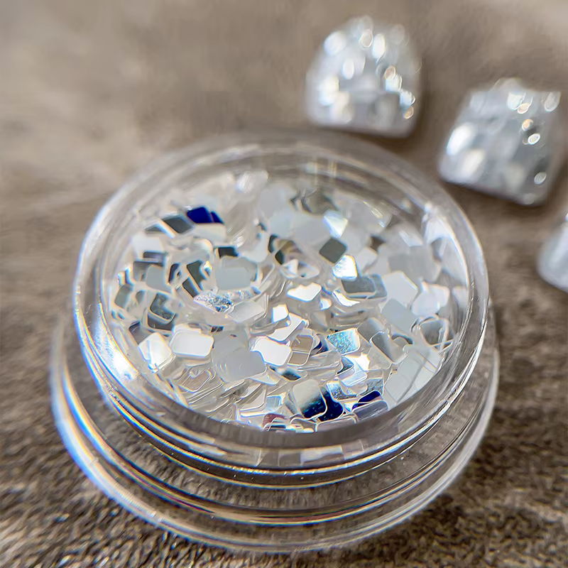 Bijoux à paillettes pour ongles carrés en argent