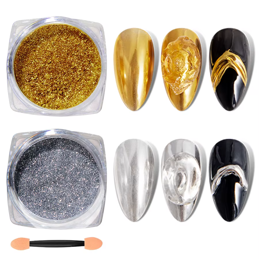 RS Chrome poudre à ongles holographique miroir magique métallique doré argenté frottant Nail Art paillettes poussière