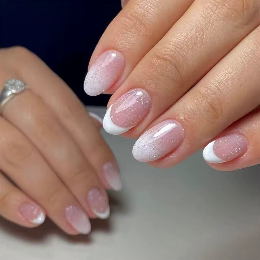 24 pièces Aurora Nude Rose presse sur ongles amande acrylique Simple faux