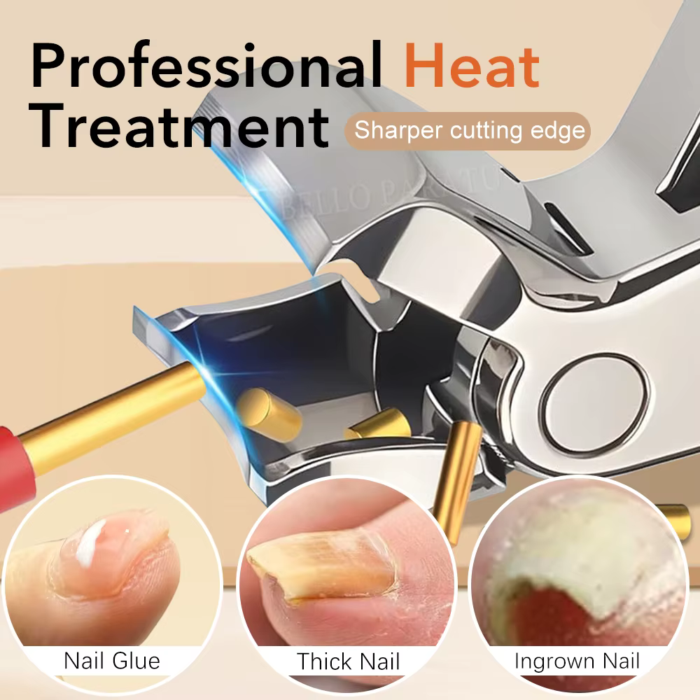 Coupe-ongles avec récupérateur, tête inclinée, pour ongles épais, ouverture large, pour ongles de pieds et de mains