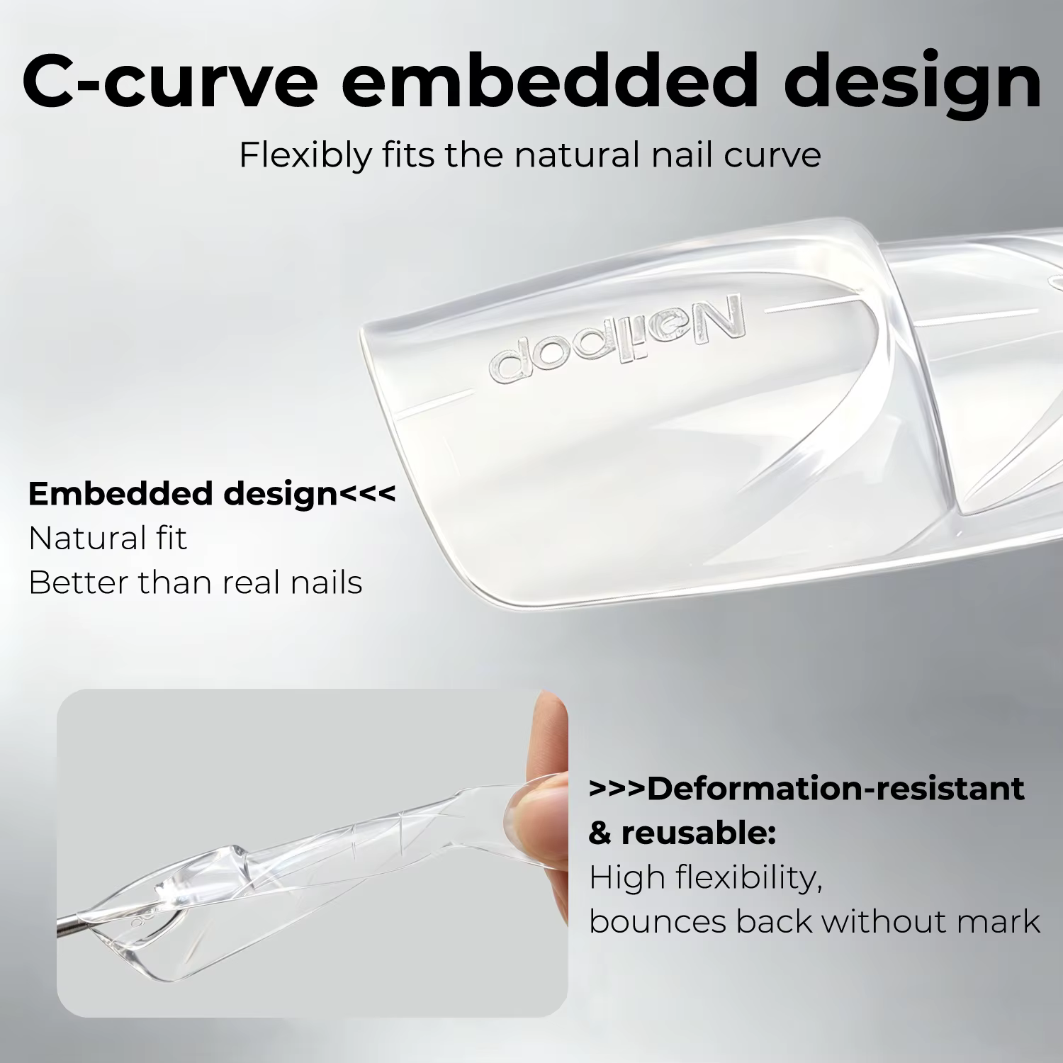 Nailpop Dual Form Space French Oval Transparent 15 Tailles Système de superposition 3D créatif pour manucure en salon en une étape 150 pièces