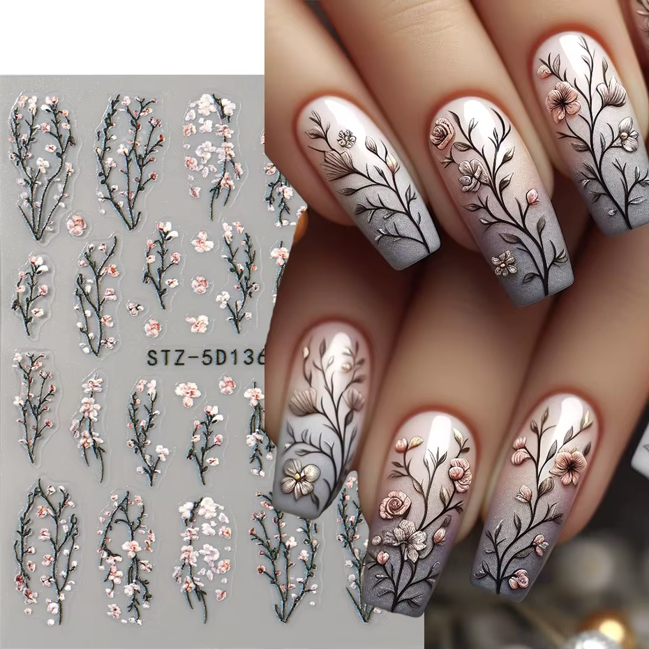 Breloques fleurs ongles autocollants Floral floraison fleur de cerisier