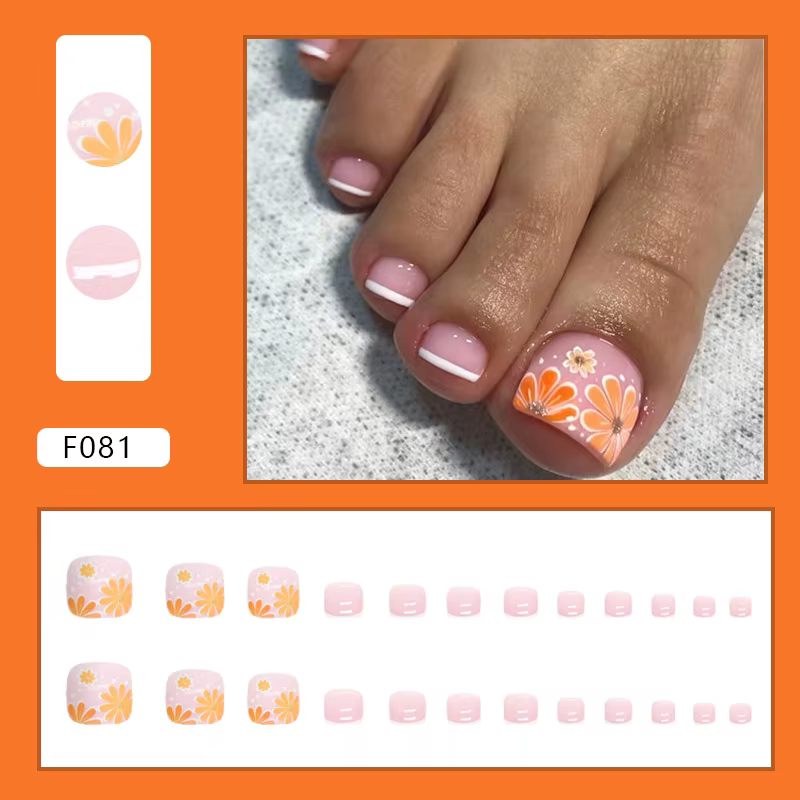 Faux ongles oranges à presser avec autocollant