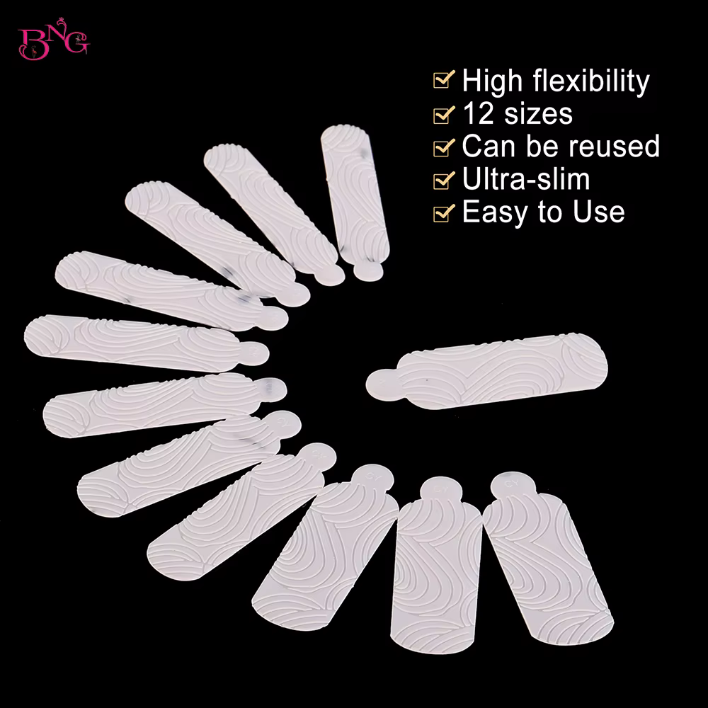 BNG 12 pièces ensemble de formes d'ongles de manucure française moules en Silicone à double autocollant pour une conception rapide pochoirs roses réutilisables avec motif de soulagement