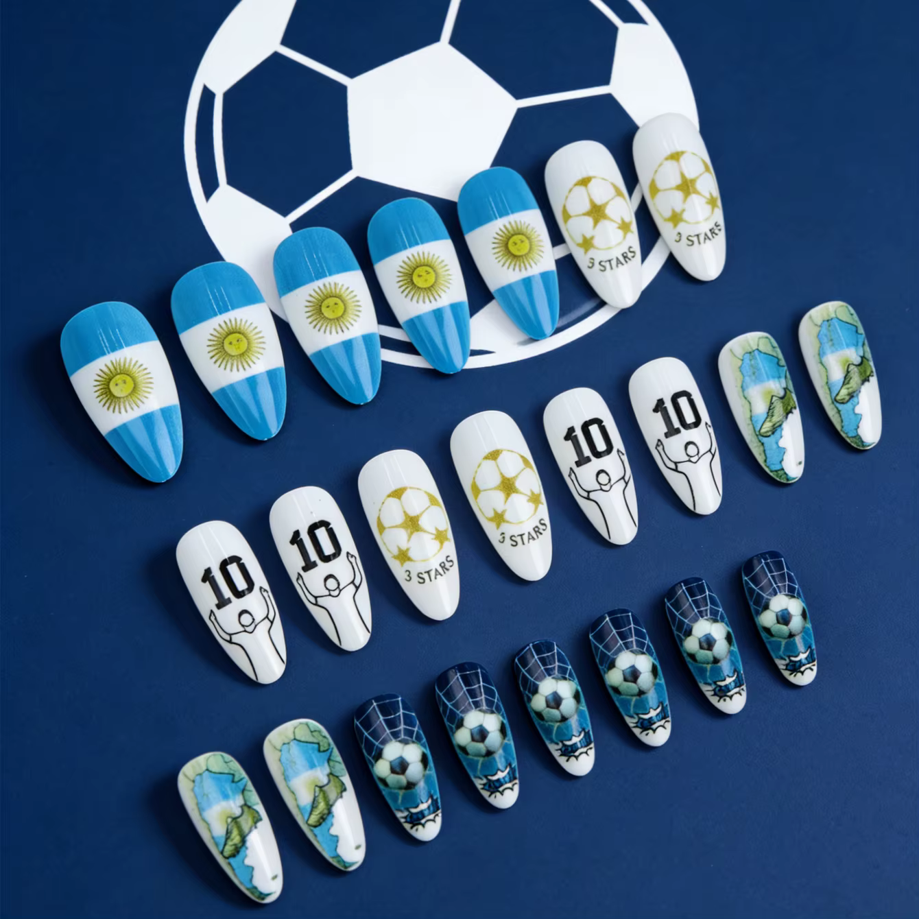 24 faux ongles à presser sur le thème du football – Kit d'art