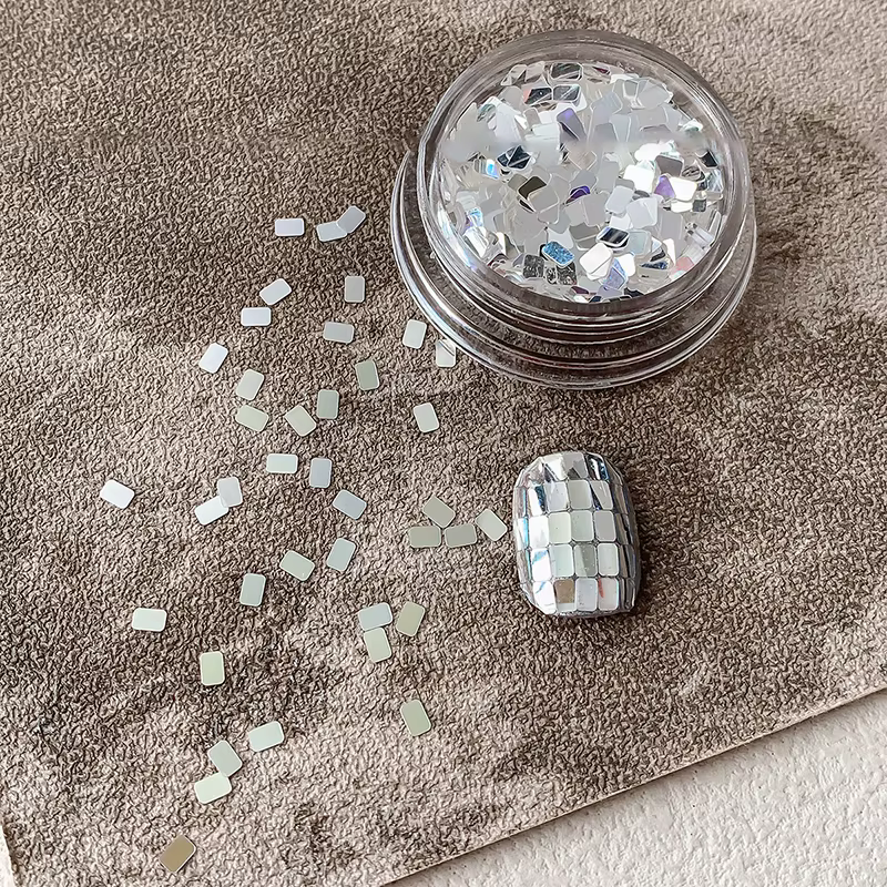 Bijoux à paillettes pour ongles carrés en argent