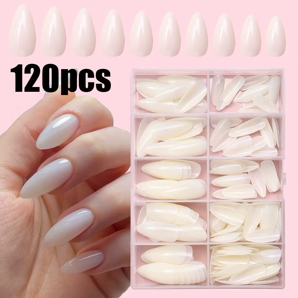 120 pièces blanc laiteux moyen amande Gel faux ongles naturel Simple brillant pur