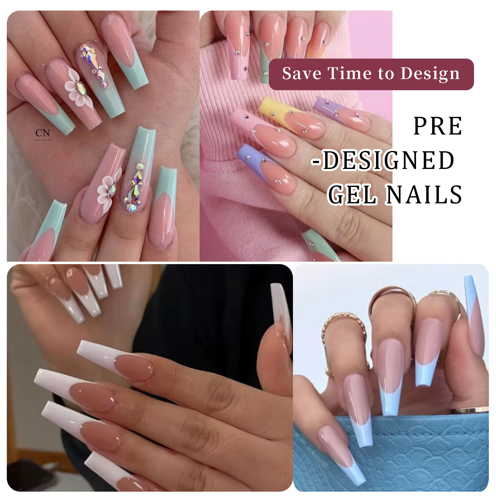 Faux ongles de ballet français colorés à 24 grilles