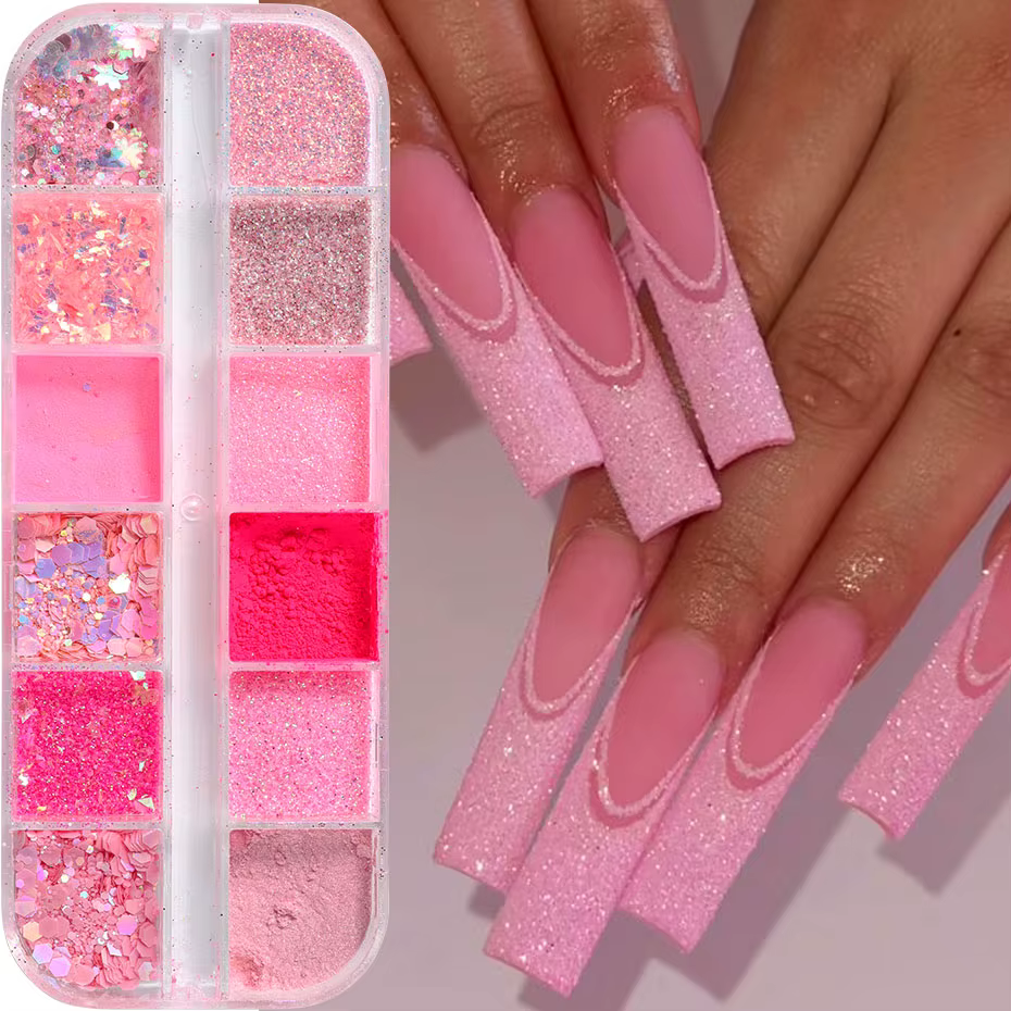 Poudre à ongles à paillettes rose