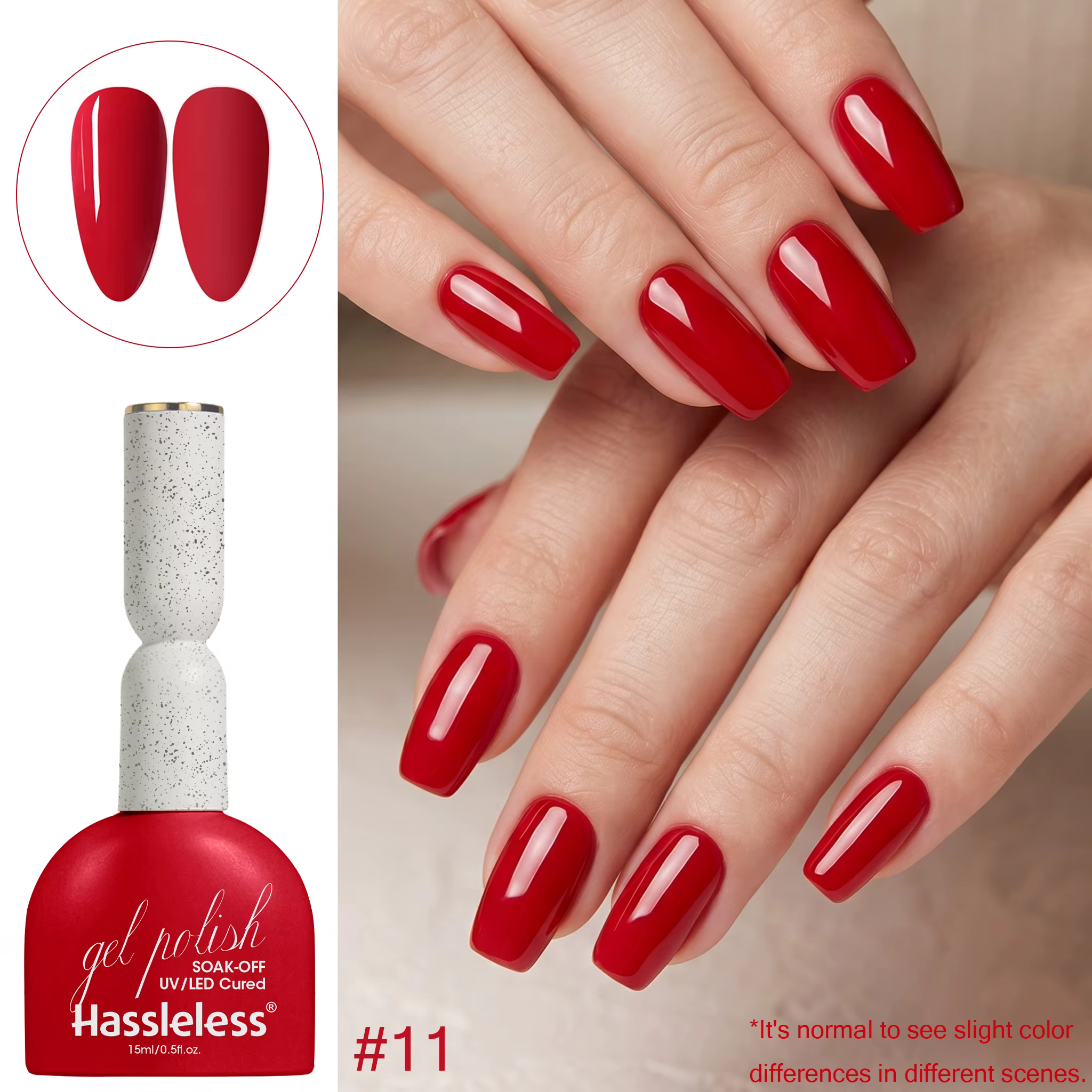 Vernis à ongles gel rouge classique Hassleless 15 ml