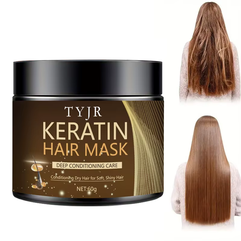 Masque capillaire magique à la kératine, crème réparatrice protéinée pour lisser les cheveux secs, crépus et abîmés, soin professionnel lissant, brillant et hydratant en profondeur 60G/30G