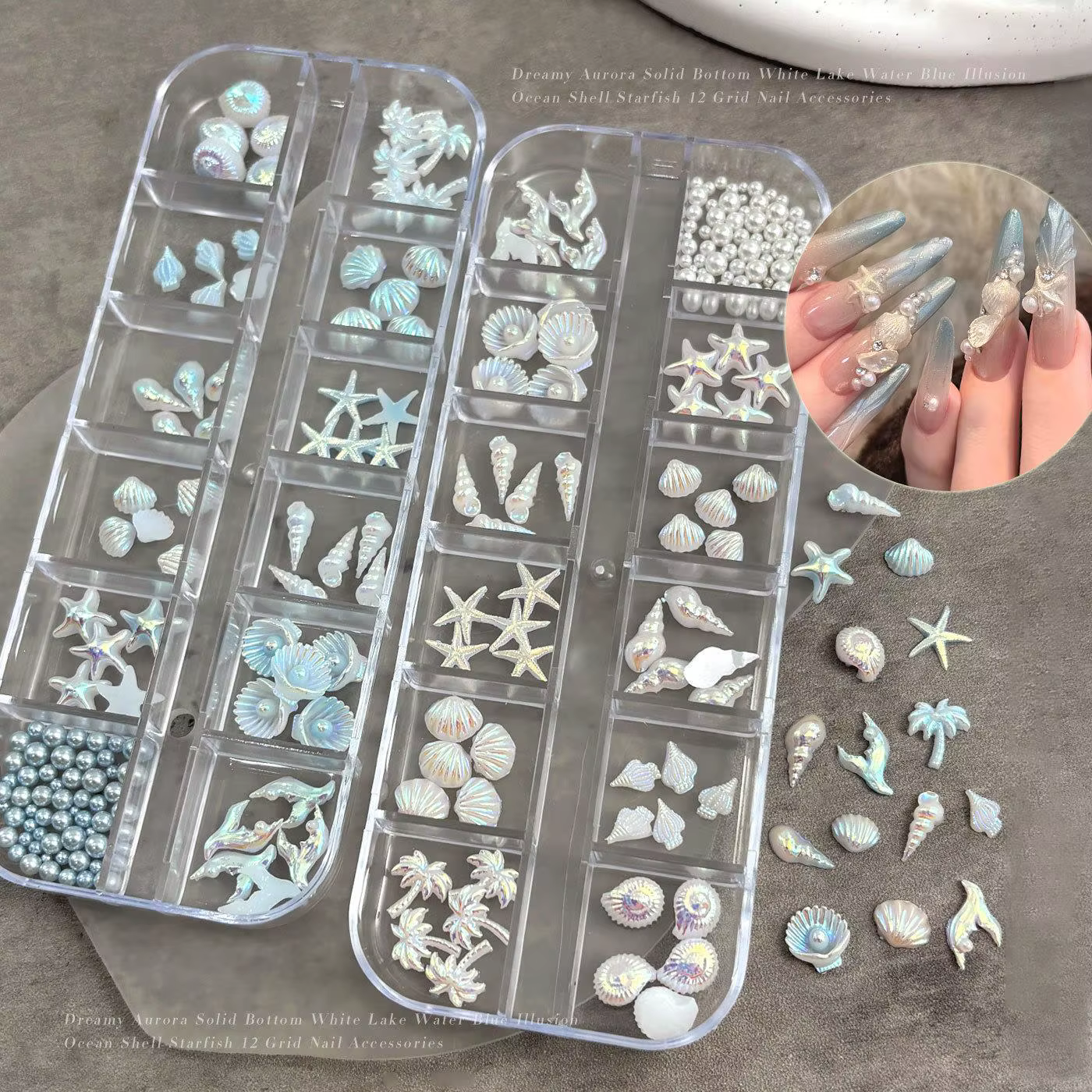 12 Grilles de Breloques Mixtes pour Ongles Style Océan