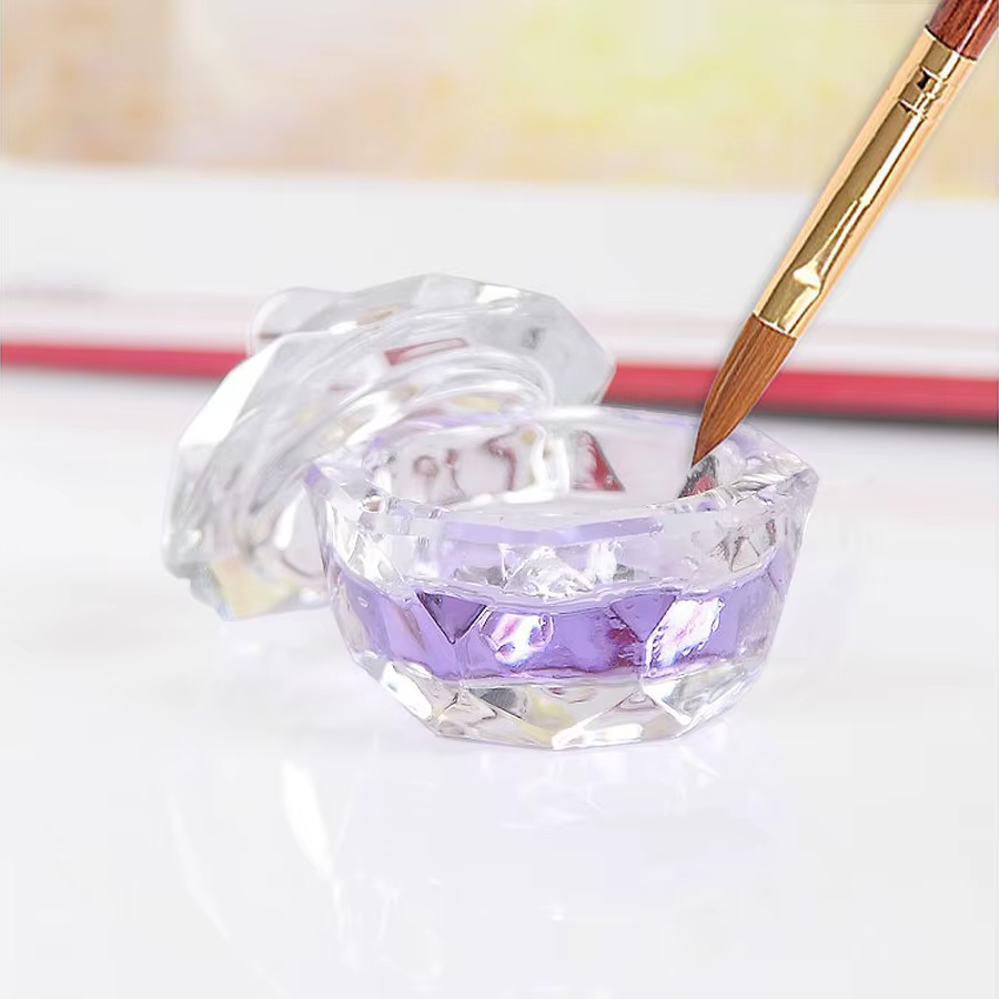 Tasse en verre pour Nail Art avec couvercle pour liquide acrylique