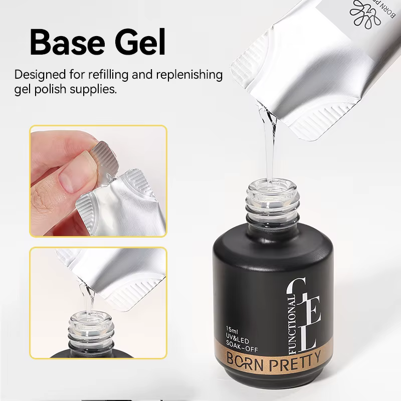 BORN PRETTY 1/3/5 pièces 15g Gel de Base rechargé paquet pour bouteille Gel longue durée