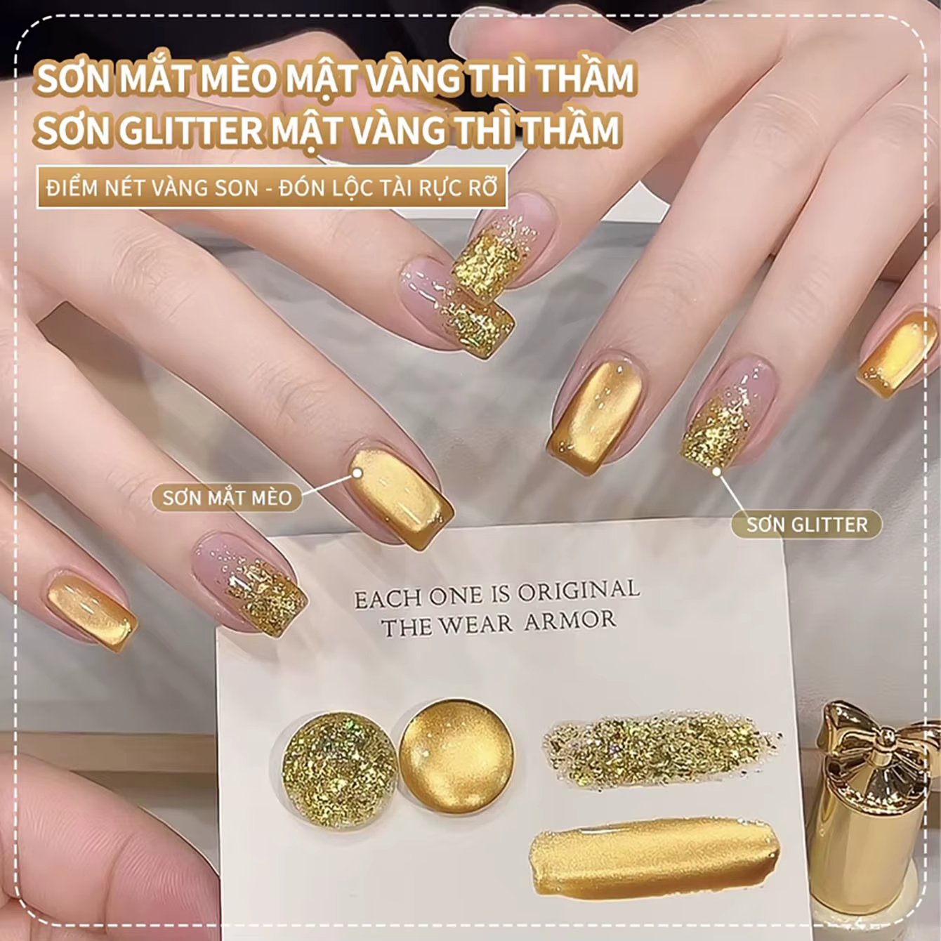 MIANEL 2026 Nouveau Vernis à Ongles Gel Effet Œil de Chat Doré Osmanthus Miel avec Perles de Verre
