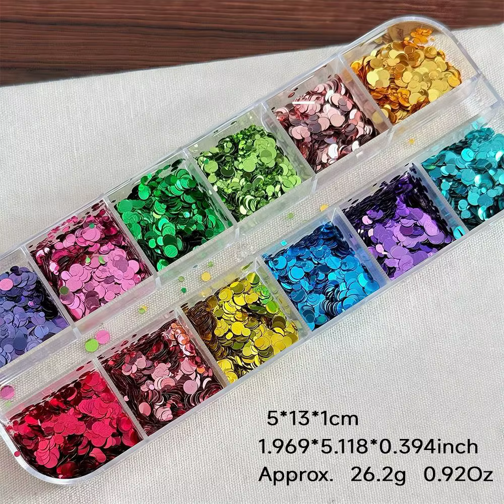 12 grilles de paillettes 3D colorées mini rondes pour ongles