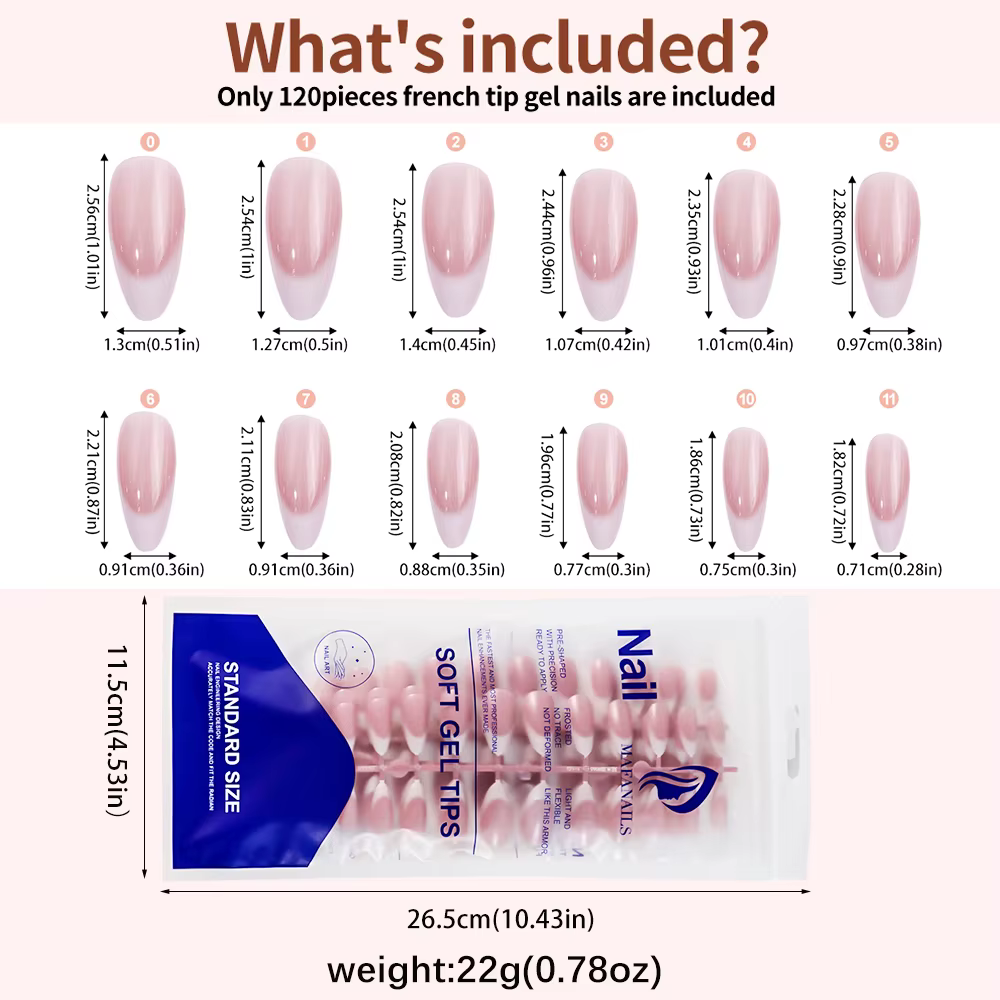 120 pièces rose moyen amande français faux ongles dégradé Design blanc