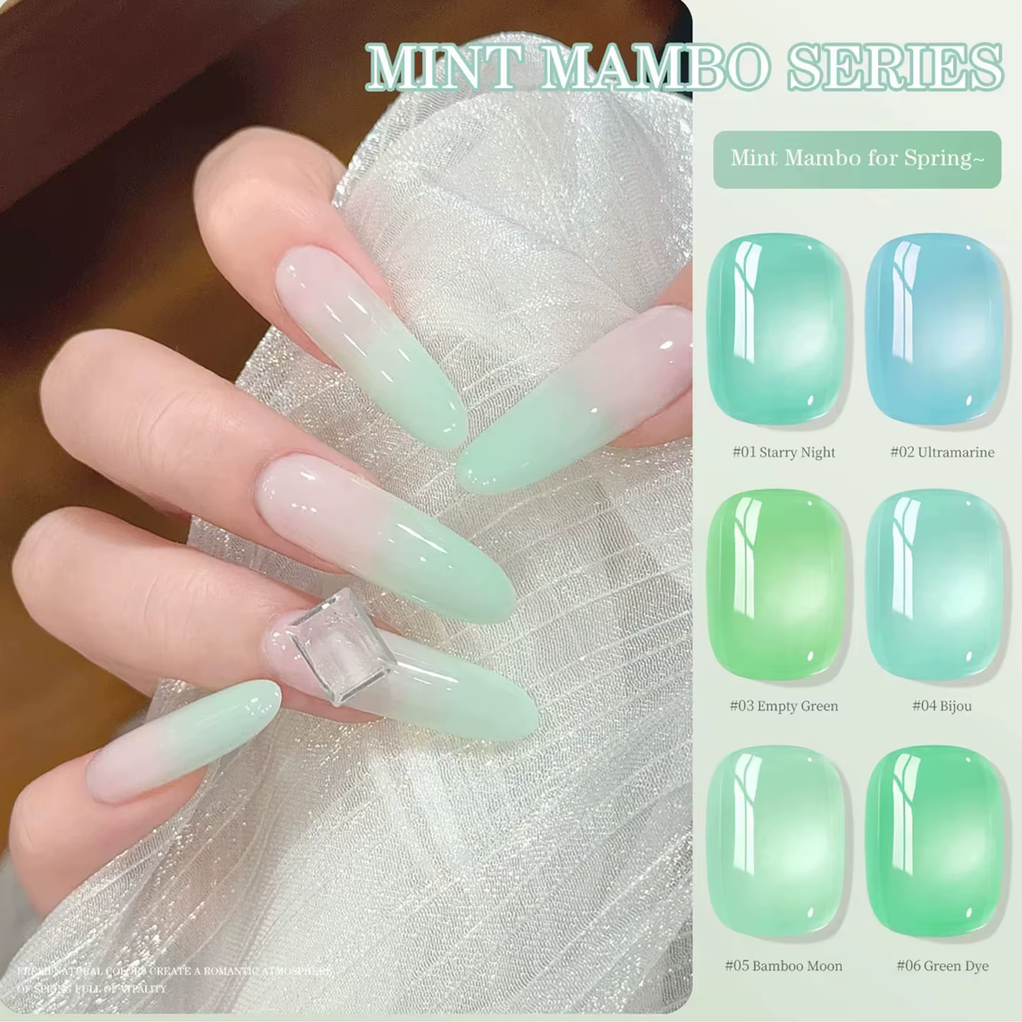 MIANEL 1-6 pièces 12ML Vente Chaude Série Menthe Mambo Vernis à Ongles Gelée Bleu Vert 6 Couleurs Nouveau