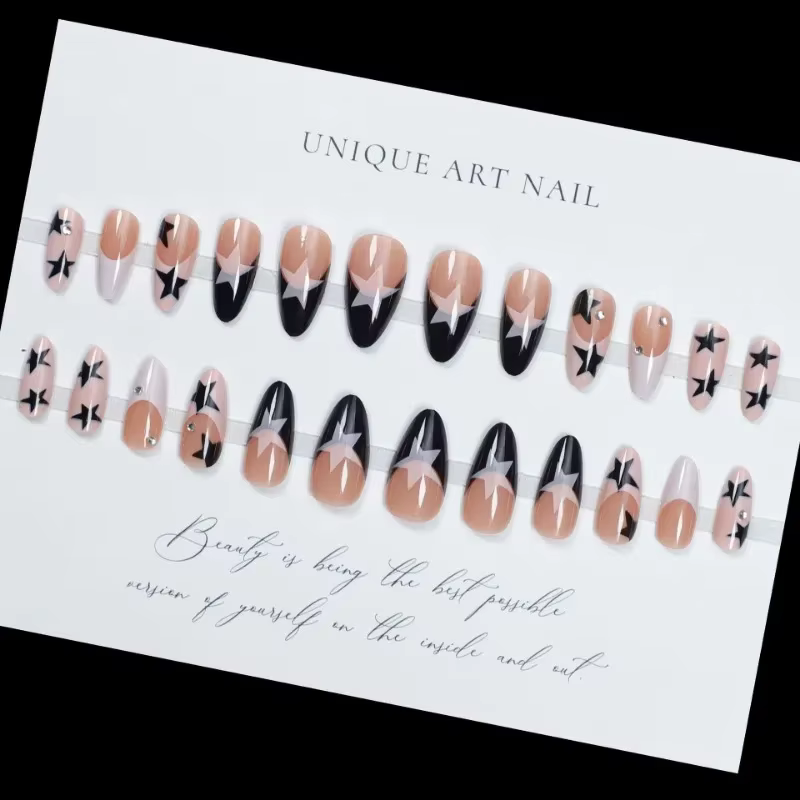24 pièces strass ongles aiguilles pour filles longue presse