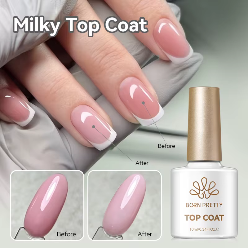 BORN PRETTY Top Coat Lacté Blanc Translucide Gel UV Vernis à Ongles 10ml Semi-Permanent – Appliquez N'importe Quel Vernis Gel Coloré pour Manucure