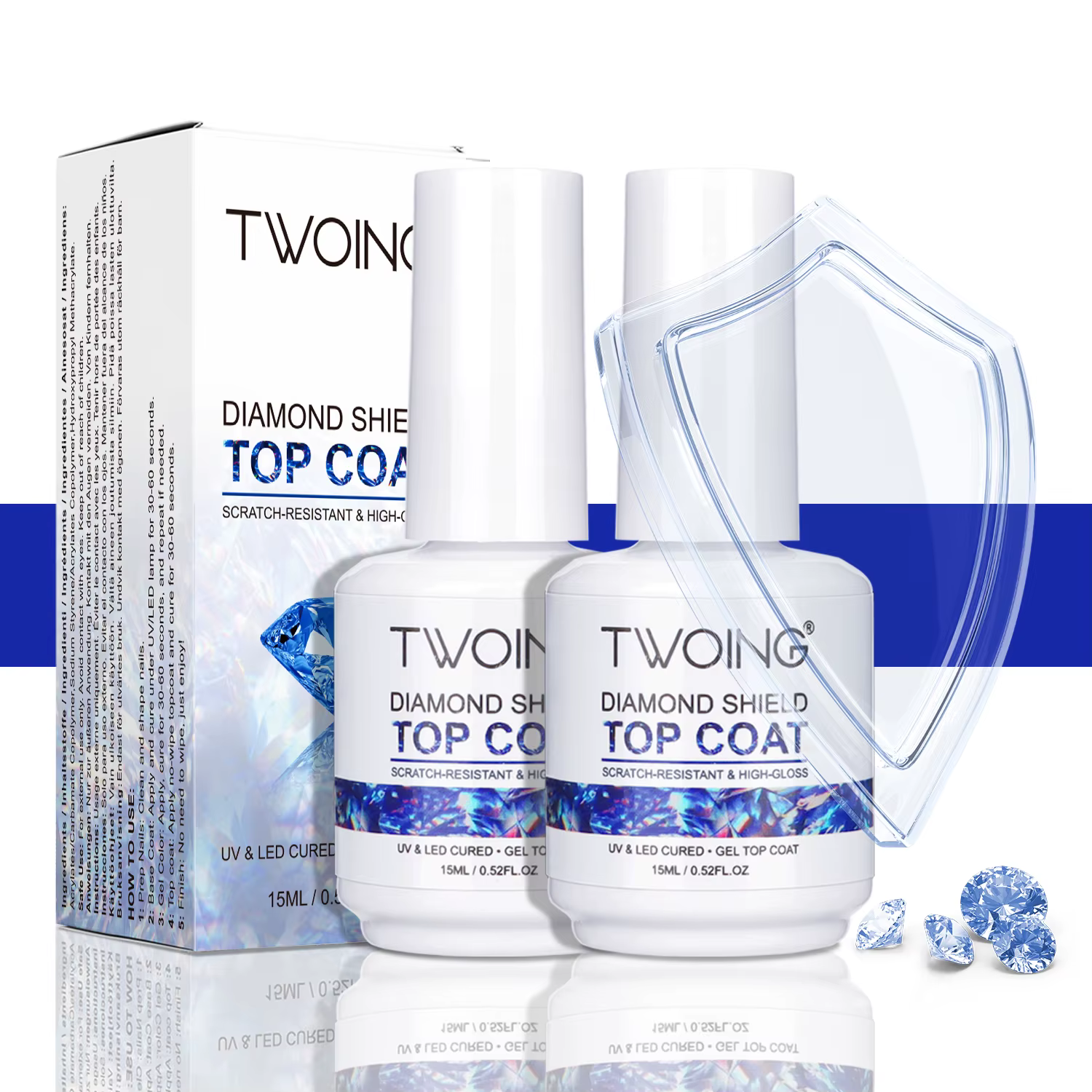 TWOING Top Coat Gel 15 ml Ultra Brillant Diamant Sans Résidu
