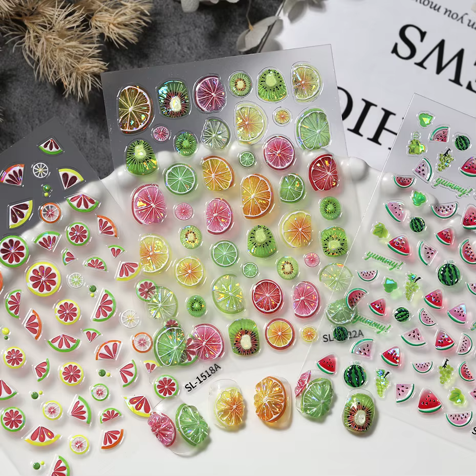 2 autocollants pour ongles en gelée aux fruits tropicaux