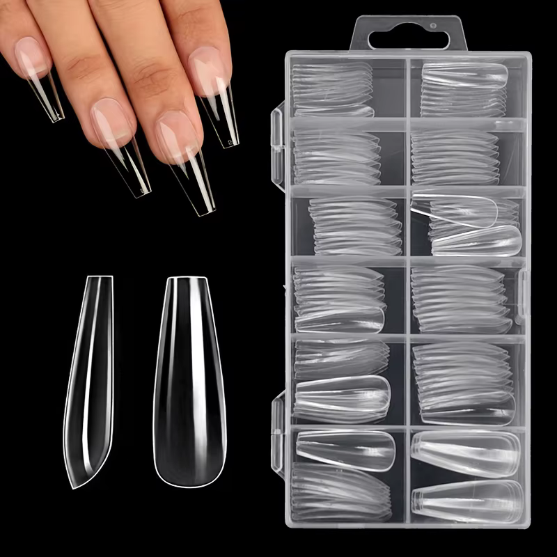 120 pièces ensemble de pointes d'ongles claires cercueil amande mince Stiletto ovale carré et plus de formes couverture complète acrylique presse sur les ongles 12 tailles