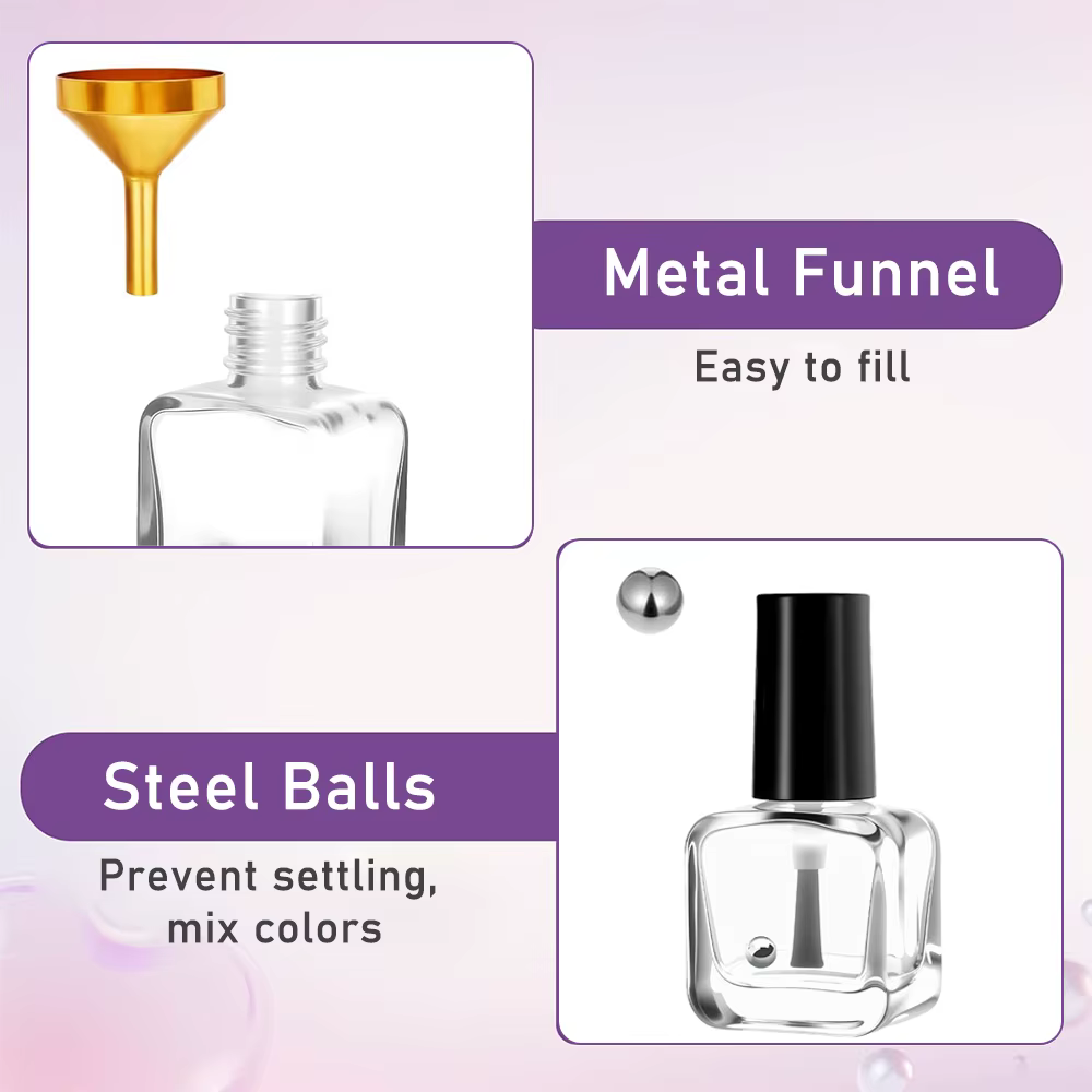 Bouteilles de vernis à ongles vides avec brosse