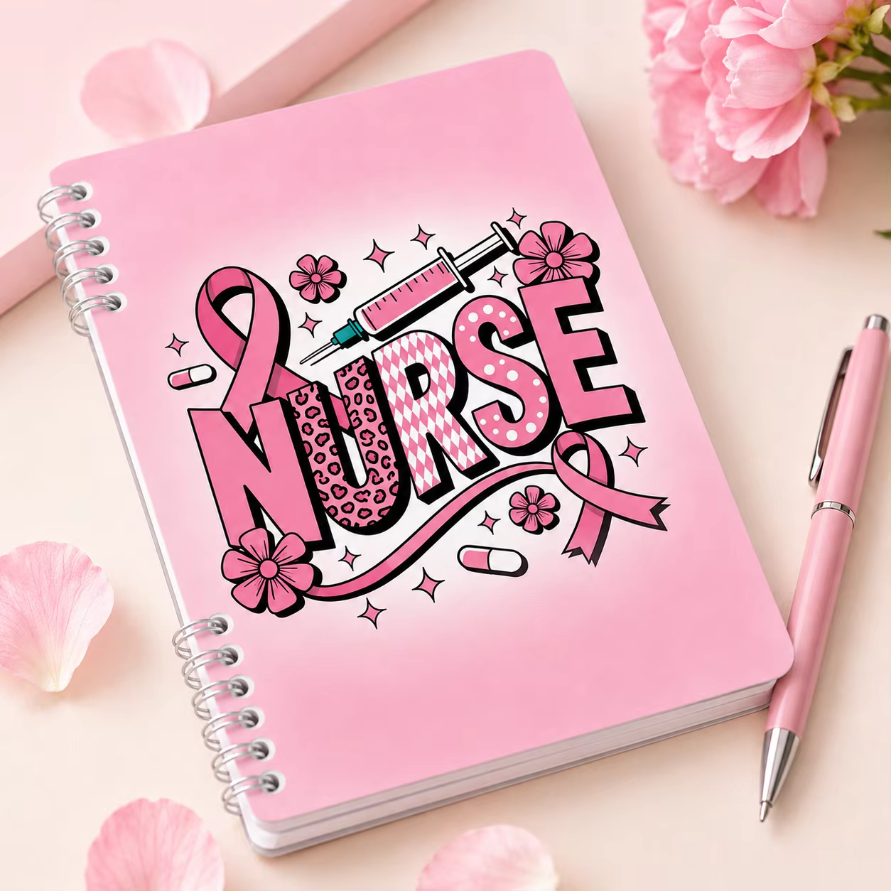 Carnet à spirale rose pour infirmières, 120 pages, journal médical mignon, planificateur pour étudiants en soins infirmiers, femmes, cadeau pour l'école et le bureau