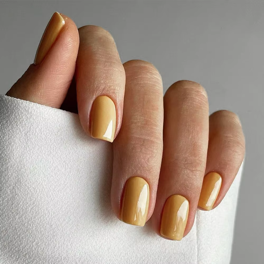 24 pièces/ensemble carré jaune presse sur ongles Faux